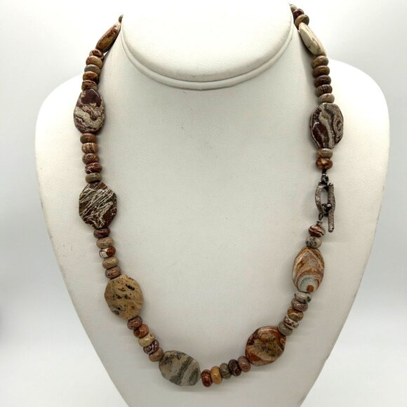 Handcrafted Jewelry - Handcrafted Jasper Necklace Multi-Color Beaded Earth Tone Artisan Stone 20"